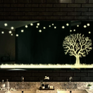 Rectangular led mirror with inner illumination of light through pattern (night in a park)